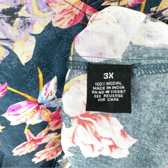 Tolani Collection ruffle collar blue floral button down blouse Size 3X - Picture 4 of 11